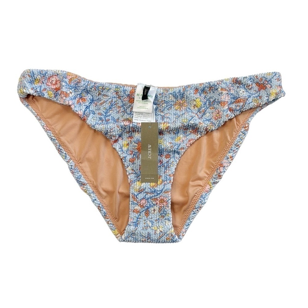 J. Crew Textured Floral Bikini Bottom Women's L Blue Multi New BH514